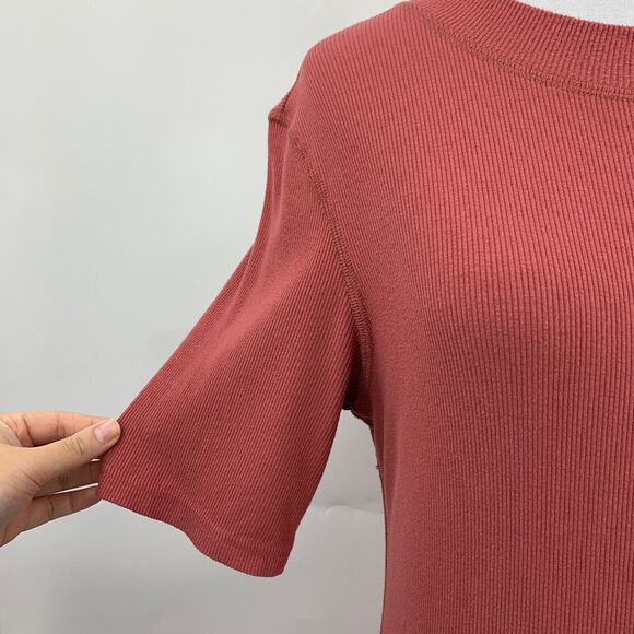 All Row Dress Womens M Medium Dusty Rose Ribbed Slit Short Sleeve Stretch Maxi - Picture 4 of 15